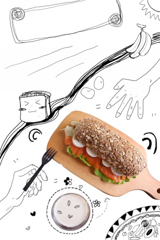 美食简笔画创意手绘清新简约
