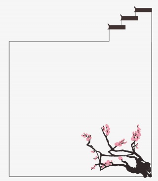 中国风房子不规则桃花边框