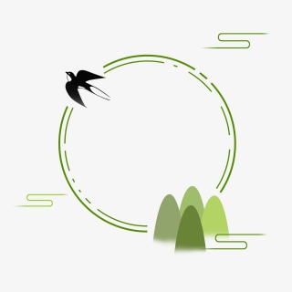 清明节绿色简约边框手绘装饰燕子大山
