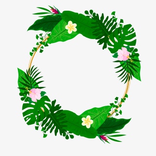 彩色绿色花环绿叶边框PNG