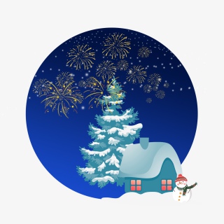 元旦春节冬天下雪烟花房子元素背景
