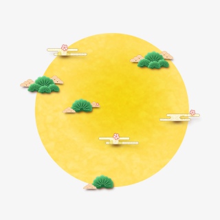手绘月亮背景素材黄色小草元素图