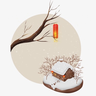 雪地房屋装饰背景边框冬天下雪雪地树枝大寒小寒