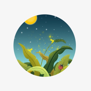 春天春节立春清明节装饰植物边框元素萤火虫夜色