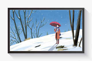 冬天雪地打伞的女孩