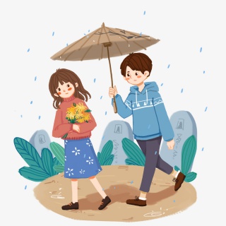 清明节雨天捧花祭祖PNG免扣图