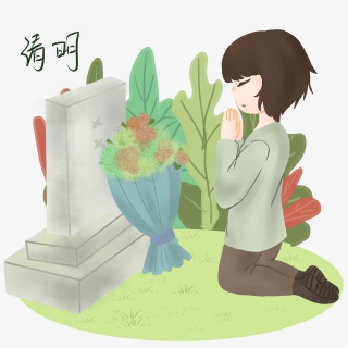 清明男孩祭拜扫墓