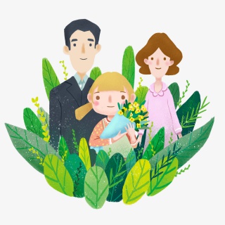 清明节绿色扁平一家人少女捧花祭奠png