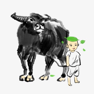 水墨牧童放牛娃