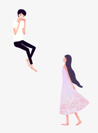 手绘七夕情人节情侣主题插画