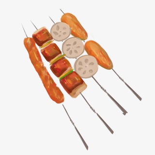 手绘美食烧烤烤串插画图案