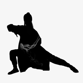 手绘武侠人物武术功夫剪影水墨烟