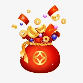 手绘质感传统新年钱袋元宝红包装饰元素