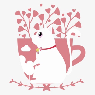 卡通手绘插画杯子猫咪元素等组合免抠素材