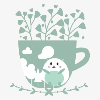 卡通手绘插画猫咪杯子元素等组合免抠素材