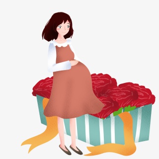 母亲节孕妇和花朵插画