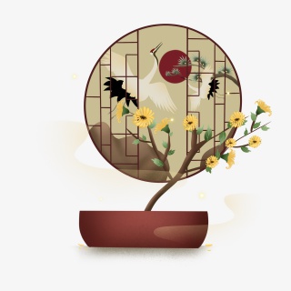 重阳节仙鹤菊花