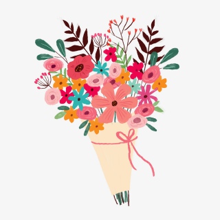 粉色系手绘花朵花捧花花束PNG