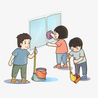 学校中打扫教室的小学生