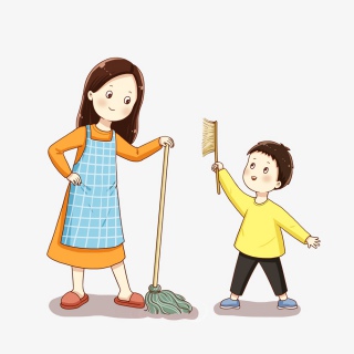 和妈妈一起做家务的孩子