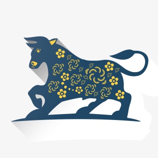 2021年牛年新年春节元旦元素蓝色牛剪纸