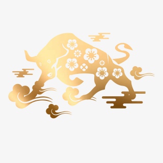 2021年牛年新年春节元旦元素金牛剪纸PNG素材