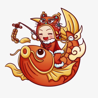 新年卡通元素牛年过年好运锦鲤招财进宝
