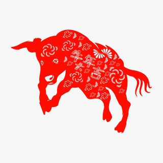 新年生肖牛春节剪纸风格红色喜庆