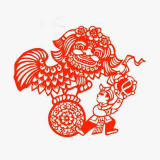 2021新年剪纸风格红色喜庆舞狮窗花
