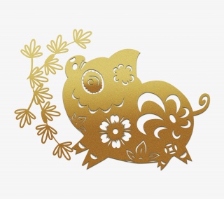 新年剪纸金猪png下载