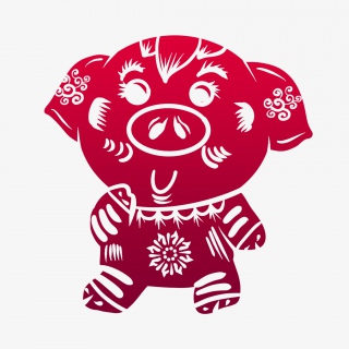 2019新年手绘卡通剪纸猪