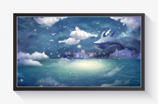 鲸鱼遨游此时海天空