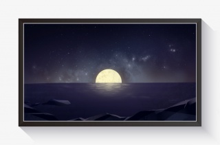 海洋夜晚星空月亮蓝色插画