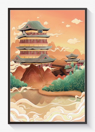 古风城市滕王阁中国风