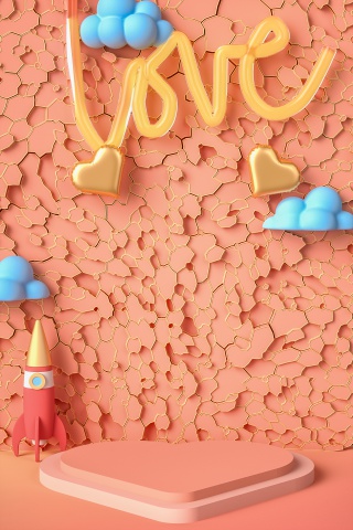 C4D立体LOVE字体情人节温馨电商背景