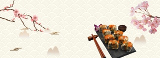 食物寿司简约粉色质感平面banner
