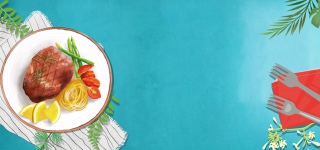 牛排简约蓝色banner