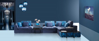 深蓝色典雅立体空间大气家居用品海报背景