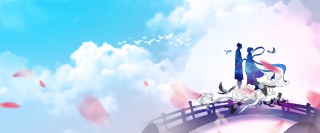 清新中国风七夕情人节蓝天白云背景