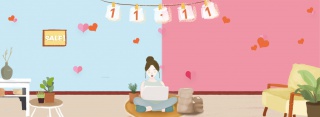双十一家居女孩抢购创意背景