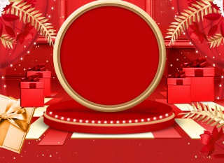 大红色喜庆圣诞节美妆化妆品促销海报背景