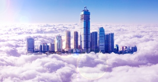 云端城市合成背景