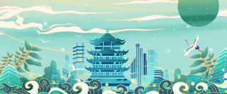 创意国潮城市简约背景合成