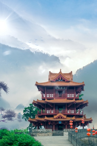 创意合成大气古代建筑古风背景