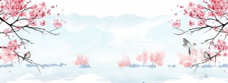 粉色樱花湖泊海报背景